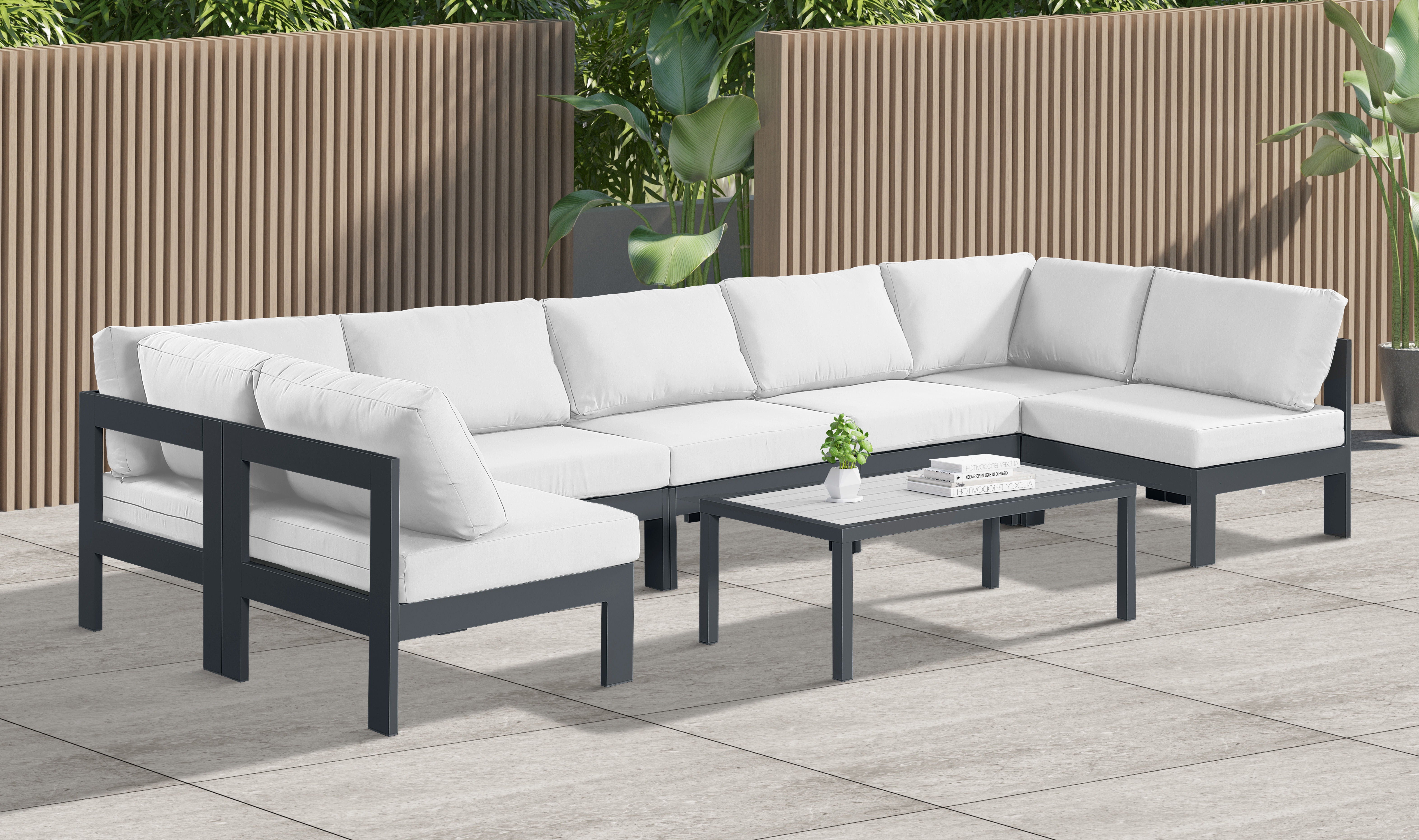 Nizuc - Outdoor Patio Modular Sectional 7 Piece - White - Modern & Contemporary - Premium Stationary Sectionals from Meridian Furniture - Just $6237.50! Shop now at brett interiors