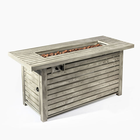 54" Outdoor Fire Table Steel Fire Pit Table With Wood Grain Surface - Light Beige - Premium Fire Pits from AS Outdoor Heating - Just $525! Shop now at brett interiors