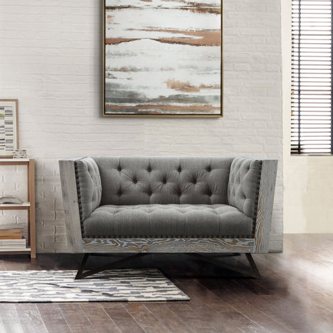 Regis - Contemporary Chair With Metal Legs And Nailhead Accents - Gray / Antique Brown - Premium Arm Chairs from Armen Living - Just $1472.50! Shop now at brett interiors