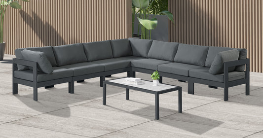 Nizuc - Outdoor Patio Modular Sectional 7 Piece - Gray Dark - Fabric - Premium Stationary Sectionals from Meridian Furniture - Just $6337.50! Shop now at brett interiors