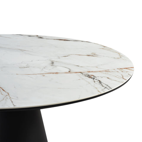 Knox - Round Dining Table Stone Top And Metal Base - Black - Premium Dining Tables from Armen Living - Just $3180! Shop now at brett interiors