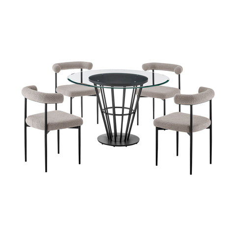 Veronica Shannon -Round Glass Dining Table Set - Matte Black Legs - Premium 5 Piece Dining Room Sets from Armen Living - Just $2622.50! Shop now at brett interiors