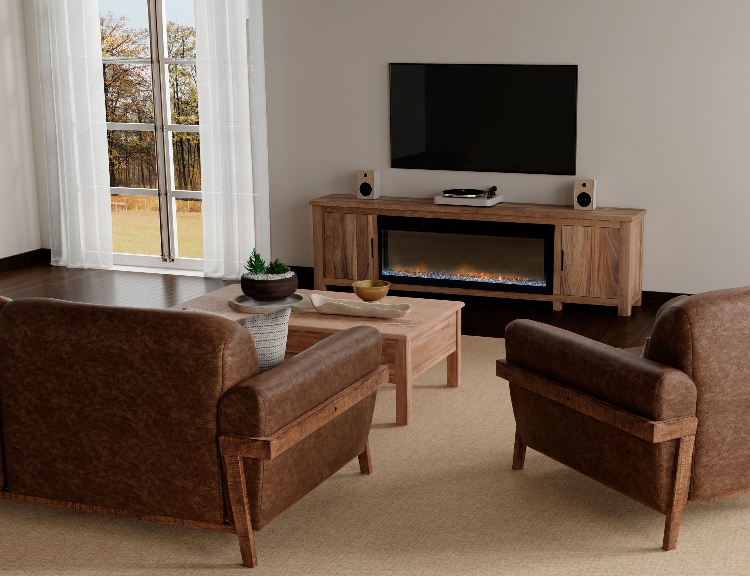 Natural Parota - Electric Fireplace - Brown Cappuccino - Premium Fireplace TV Stands from International Furniture Direct - Just $1287.50! Shop now at brett interiors