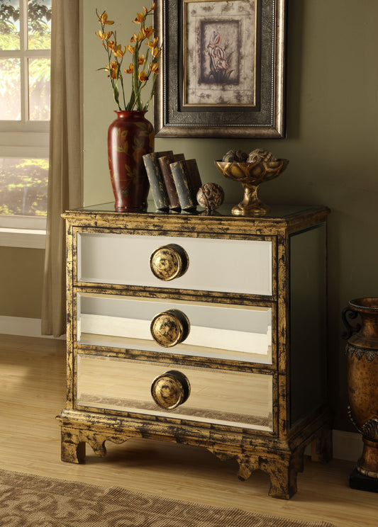 Lusk - Three Drawer Chest - Azen Mirror / Antique Gold - Premium Accent Chests from Coast2Coast Home - Just $3052.50! Shop now at brett interiors