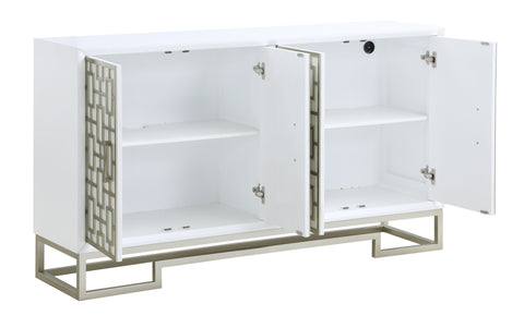 Naomi - Four Door Wide Credenza - Dreamy White / Champagne Lights - Premium Credenzas from Coast2Coast Home - Just $3300! Shop now at brett interiors