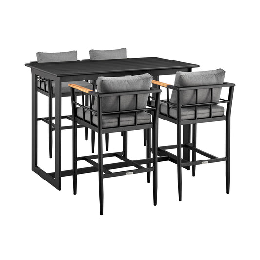 Orlando - Outdoor Patio 5 Piece Bar Table Set With Cushions - Gray - Premium 5 Piece Outdoor Sets from Armen Living - Just $4740! Shop now at brett interiors