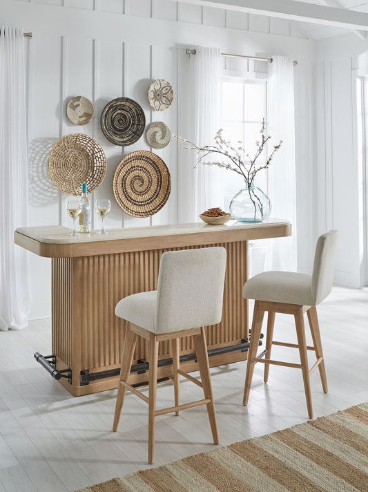 Escape - Dining Upholstered Swivel Barstool - Glazed Natural Oak Mirage Mist - Premium Bar Height (28"-30") from Parker House - Just $275! Shop now at brett interiors