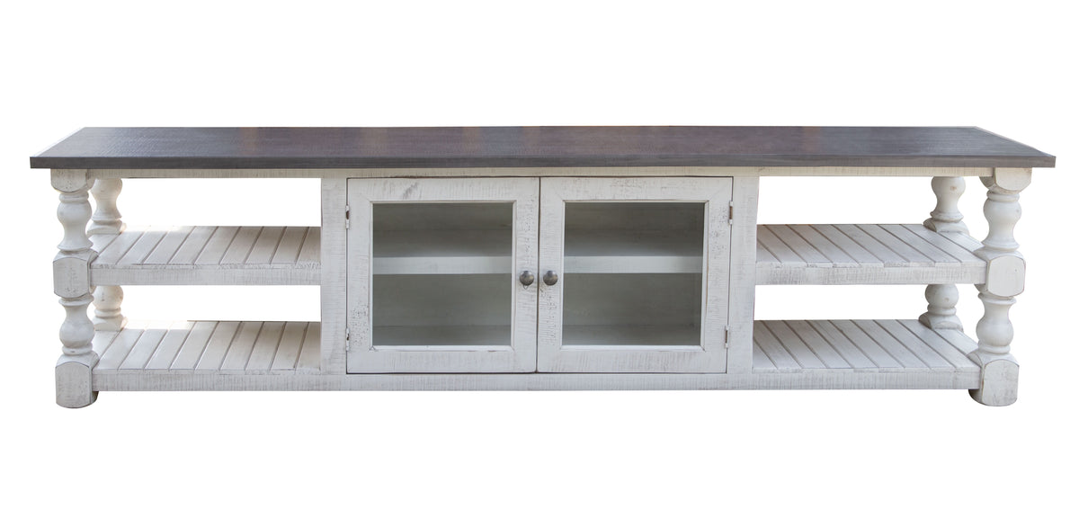 Stone - 93" TV Stand - Antiqued Ivory / Weathered Gray - Premium TV Stands from International Furniture Direct - Just $1150! Shop now at brett interiors