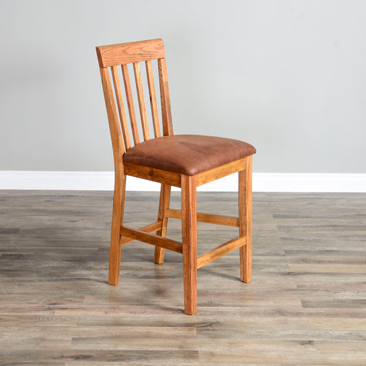 Sedona - Slatback Barstool With Cushion Seat - Rustic Oak - Premium Bar Height (28"-30") from Sunny Designs - Just $191! Shop now at brett interiors