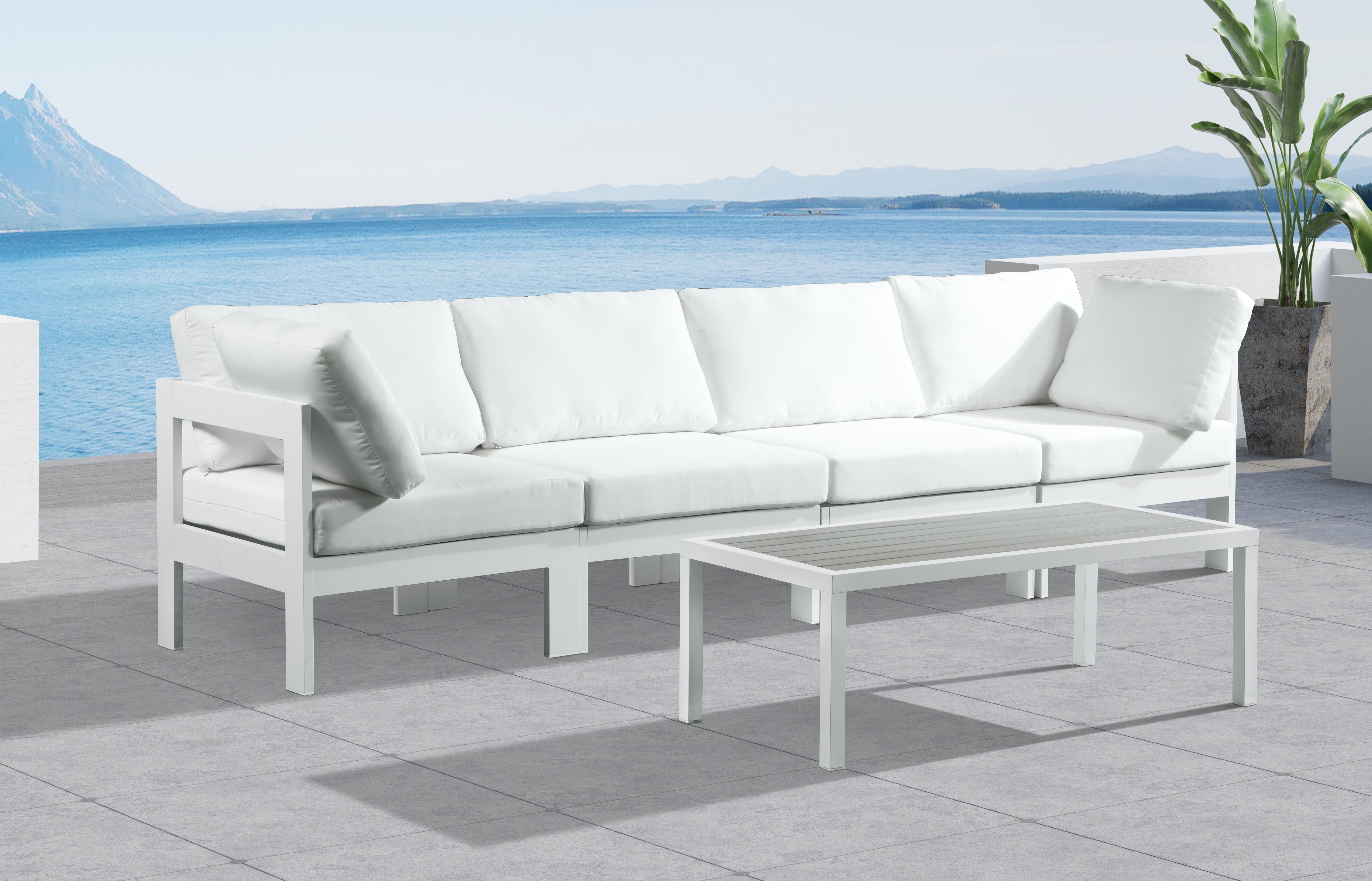 Nizuc - Outdoor Patio Modular Sofa - White - Metal - Premium Sofas from Meridian Furniture - Just $3650! Shop now at brett interiors