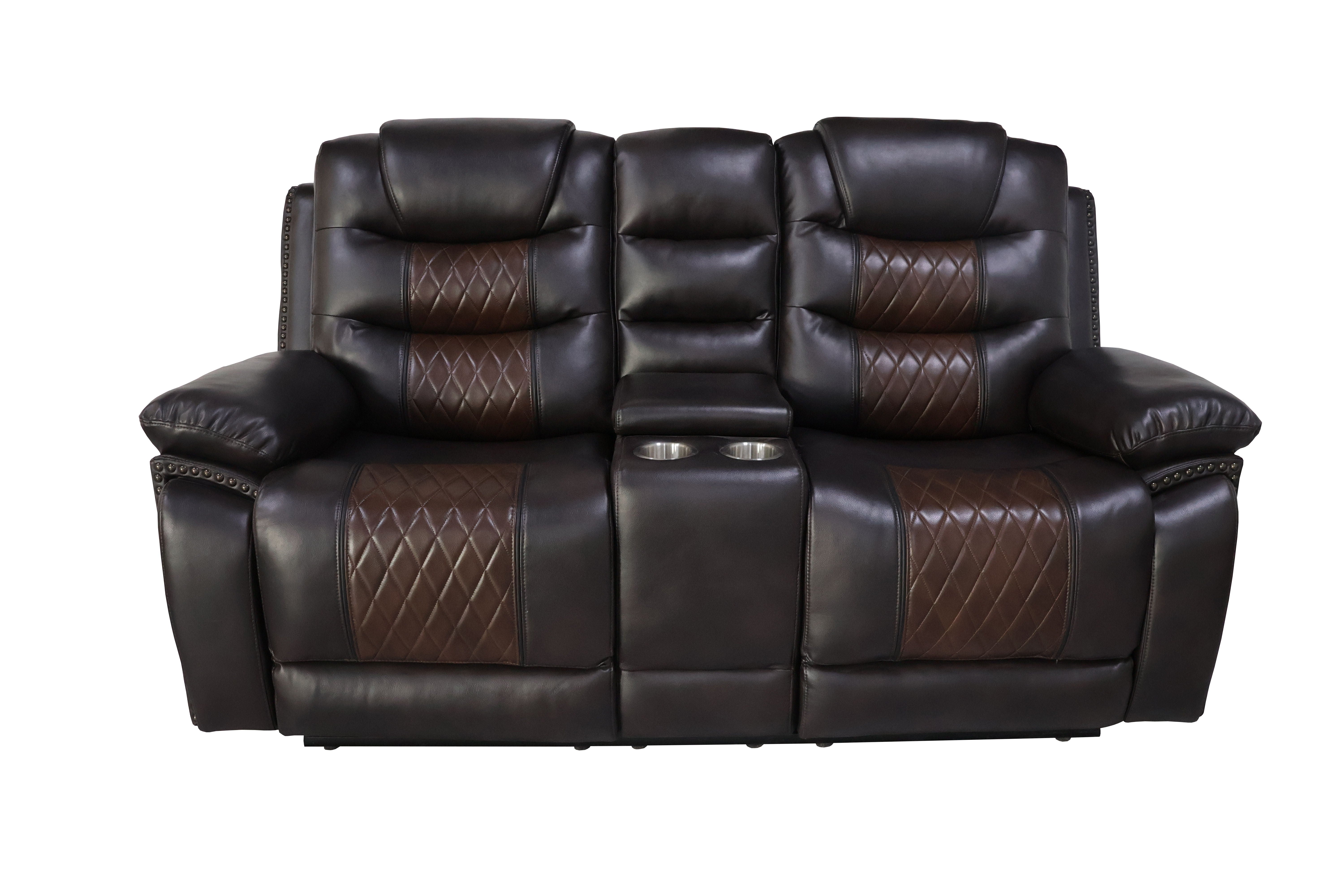 Nikko - Console Loveseat With Dual Recliners - Two Tone Brown - Premium Reclining Loveseats from New Classic - Just $997.50! Shop now at brett interiors