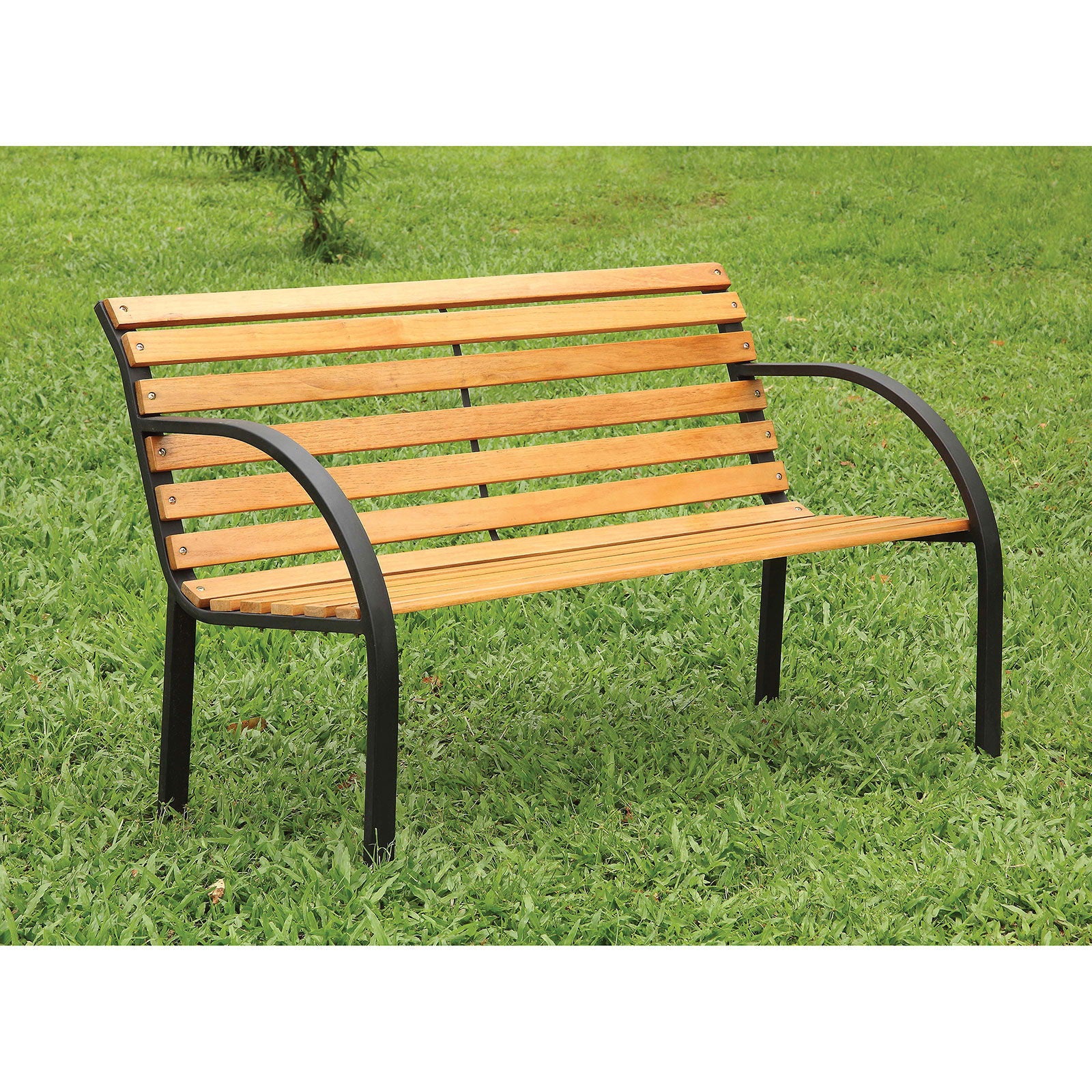 Dumas - Patio Wooden Bench - Oak / Black - Premium Benches from Furniture of America - Just $130! Shop now at brett interiors