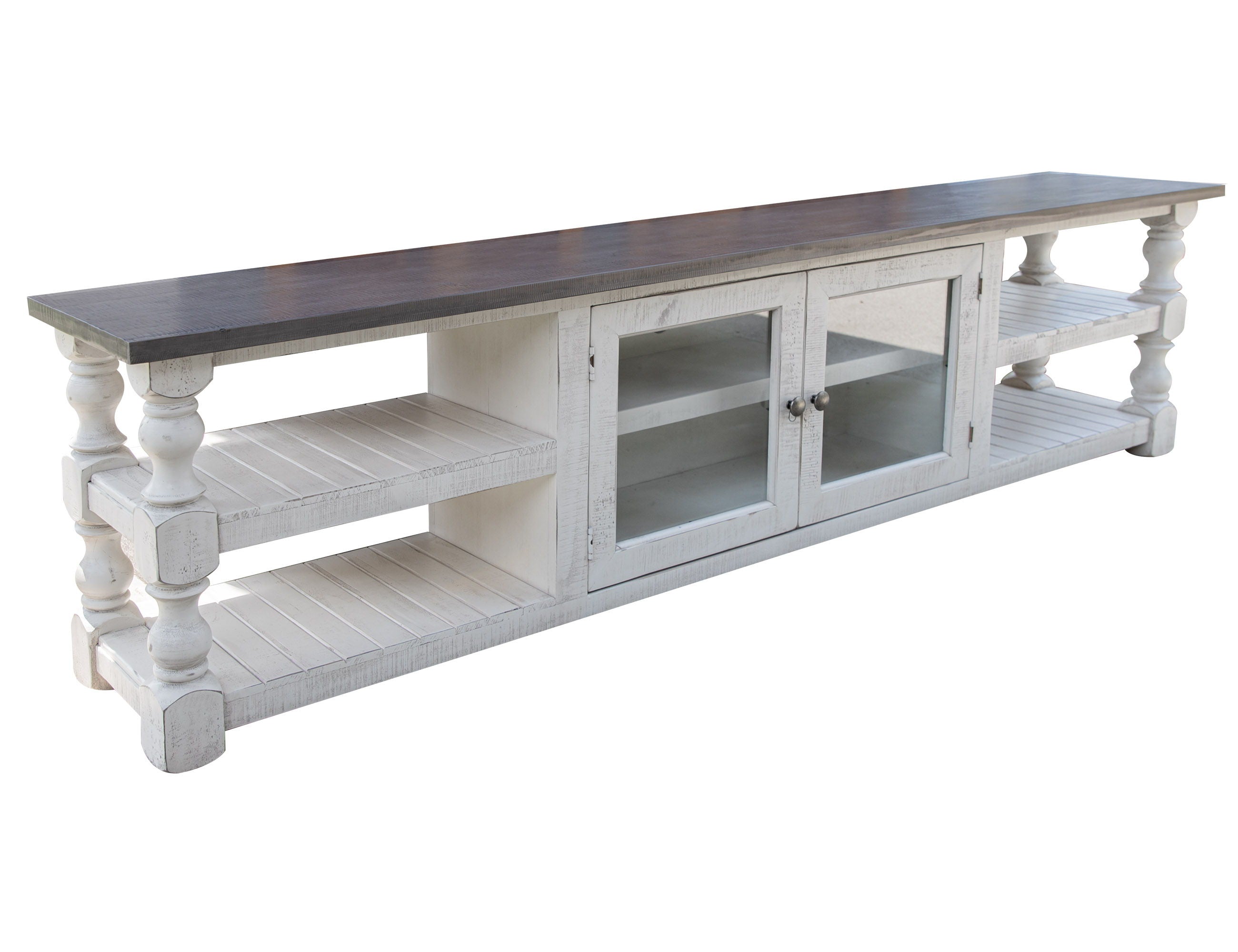 Stone - 93" TV Stand - Antiqued Ivory / Weathered Gray - Premium TV Stands from International Furniture Direct - Just $1150! Shop now at brett interiors