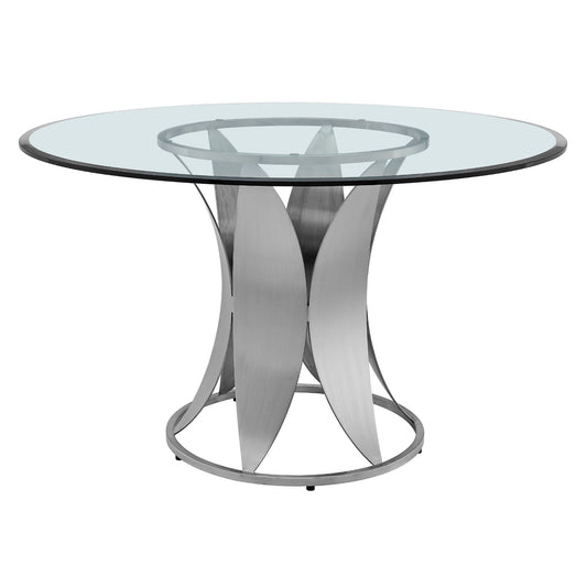 Petal - Modern Glass Round Pedestal Dining Table - Brushed Stainless Steel - Premium Dining Tables from Armen Living - Just $1377.50! Shop now at brett interiors