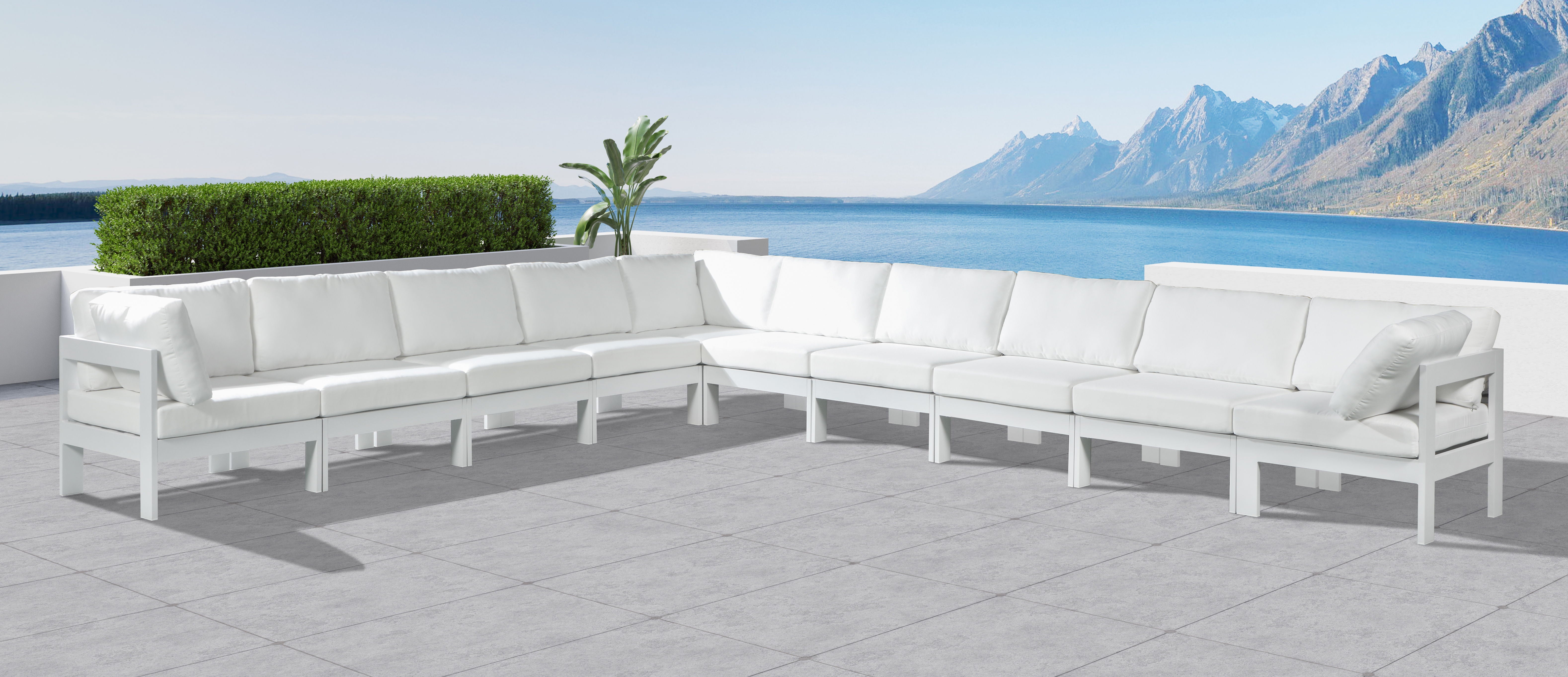 Nizuc - Outdoor Patio Modular Sectional 10 Piece - White - Modern & Contemporary - Premium Stationary Sectionals from Meridian Furniture - Just $8925! Shop now at brett interiors