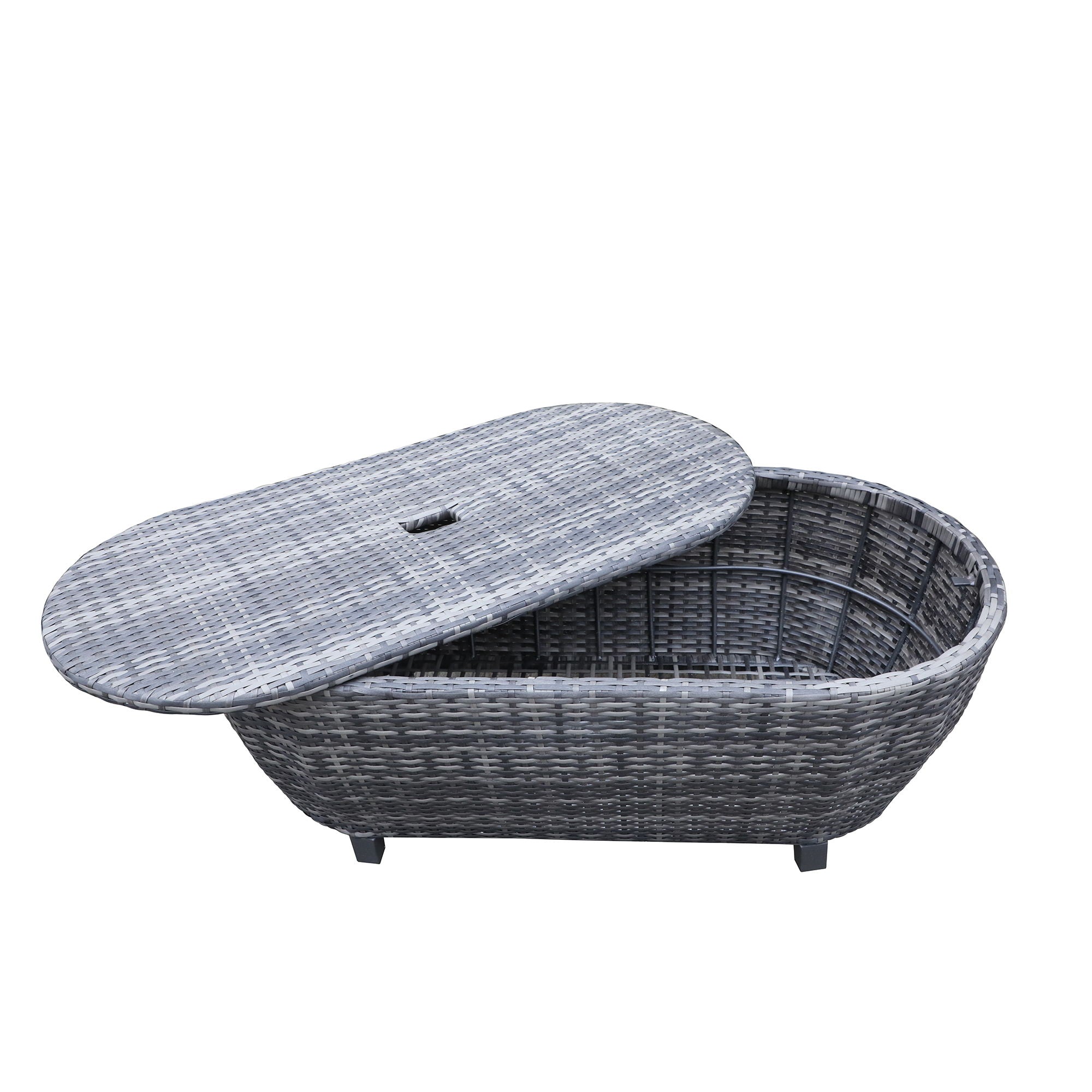 Modern Outdoor Wicker Oval Coffee Table With Storage - Black Tourmaline - Premium Coffee Tables from Gather Craft - Just $591! Shop now at brett interiors