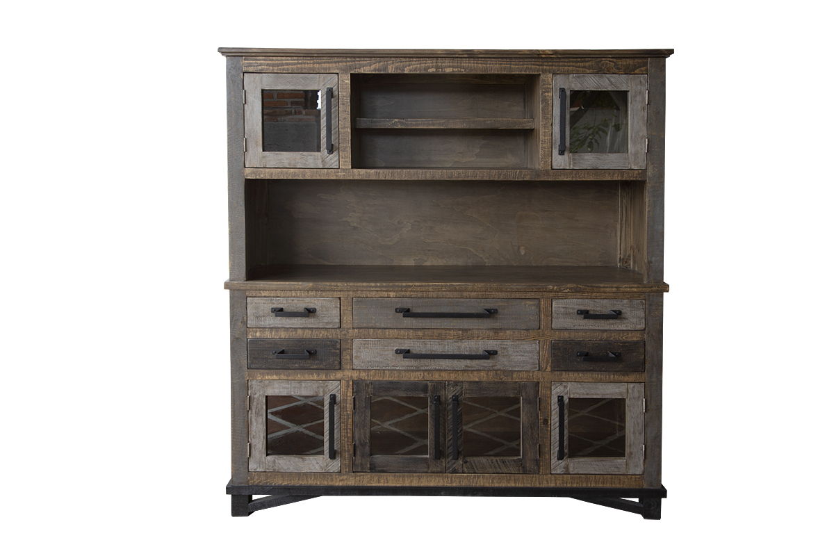 Loft Brown - Buffet And Hutch With 6 Drawers / 6 Doors - Two Tone Gray / Brown - Premium Hutches & Buffets from International Furniture Direct - Just $2135! Shop now at brett interiors