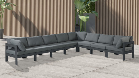 Nizuc - Outdoor Patio Modular Sectional 8 Piece - Grey - Fabric - Modern & Contemporary - Premium Stationary Sectionals from Meridian Furniture - Just $7200! Shop now at brett interiors