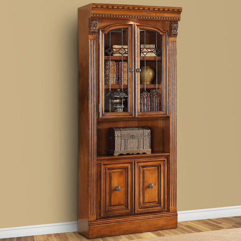 Huntington - Glass Door Cabinet - Antique Vintage Pecan - Premium Standard Bookcases from Parker House - Just $1275! Shop now at brett interiors