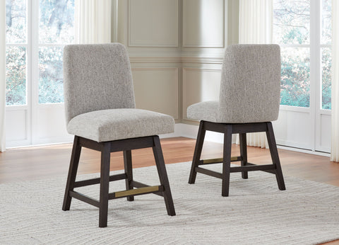 Burkhaus - Beige / Dark Brown - Upholstered Swivel Barstool (Set of 2) - Premium Stool Sets from Signature Design by Ashley® - Just $444.70! Shop now at brett interiors