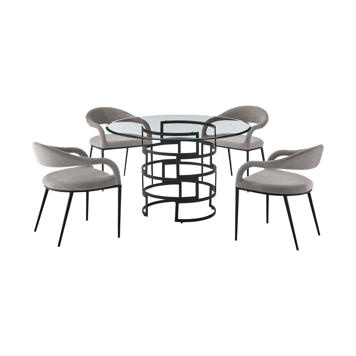 Diaz Morgan - Round Glass Dining Table Set - Matte Black - Premium 5 Piece Dining Room Sets from Armen Living - Just $2410! Shop now at brett interiors