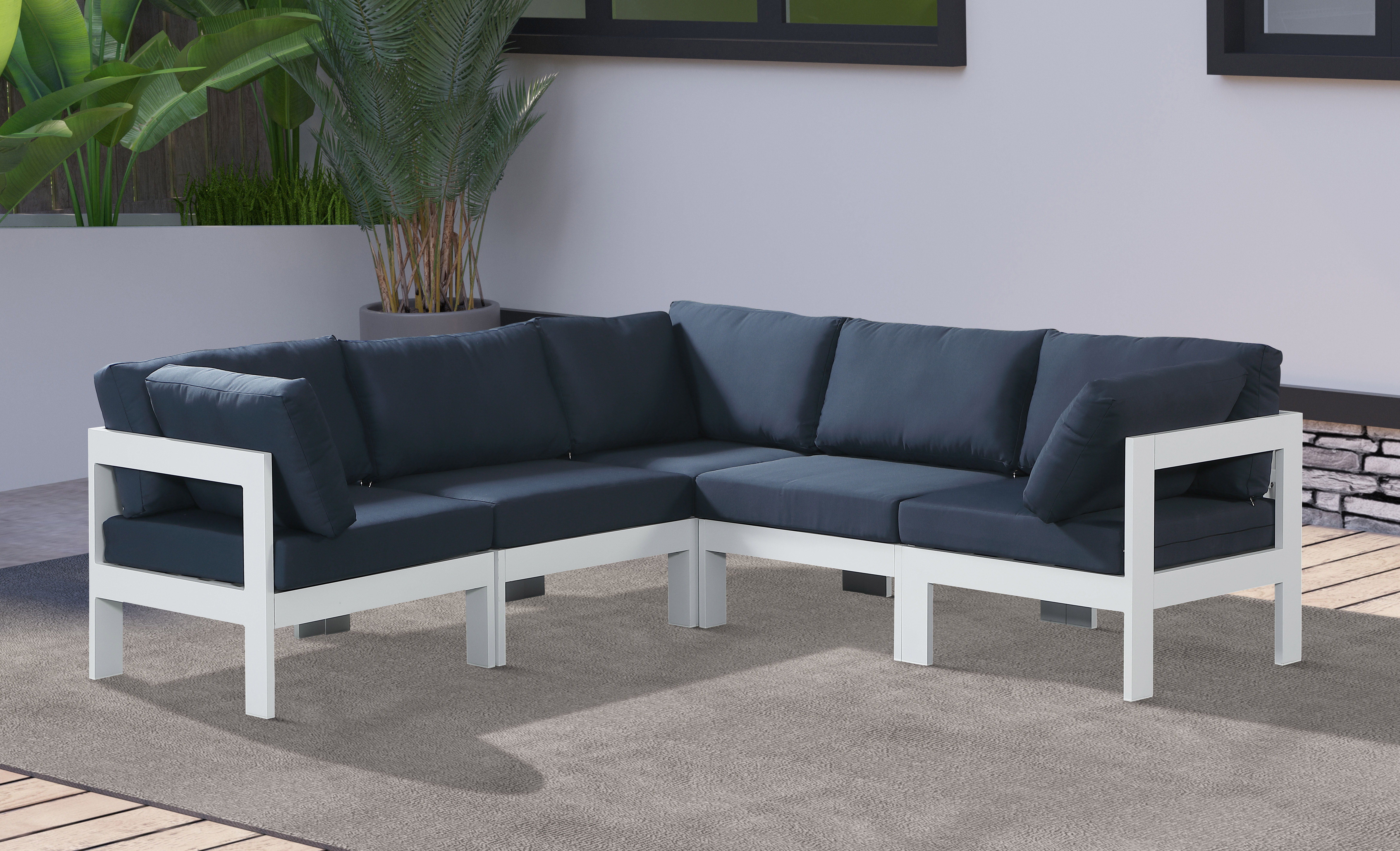 Nizuc - Outdoor Patio Modular Sectional 5 Piece - Navy - Premium Stationary Sectionals from Meridian Furniture - Just $4612.50! Shop now at brett interiors