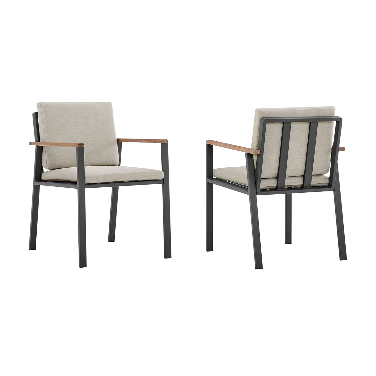 Nofi - Outdoor Patio Dining Chair With Cushions (Set of 2) - Charcoal / Taupe - Premium Chair Sets from Armen Living - Just $1110! Shop now at brett interiors