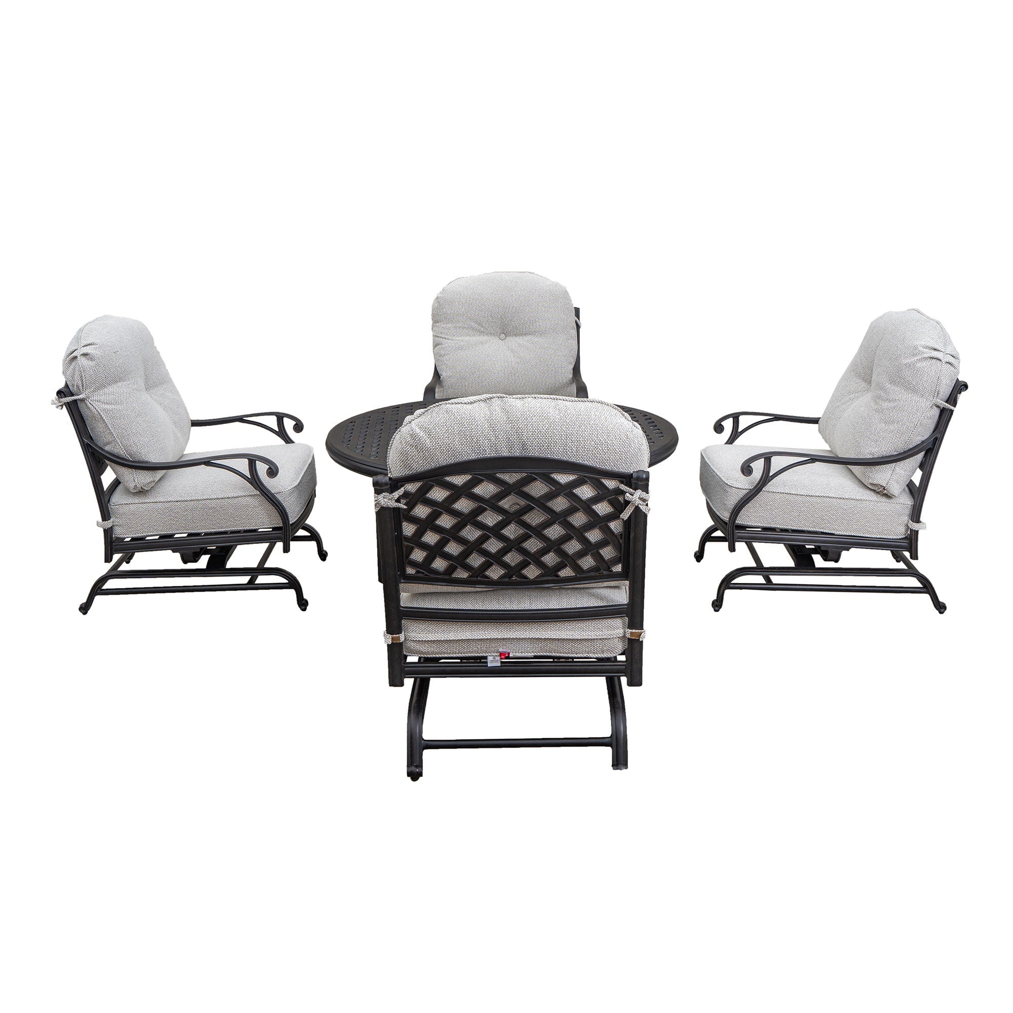 Stylish Outdoor 5 Piece Aluminum Dining Set With Cushion ( 4 Club Motion Chairs And A Round Fire Pit Table) - Sandstorm - Premium 5 Piece Outdoor Sets from Gather Craft - Just $4604! Shop now at brett interiors