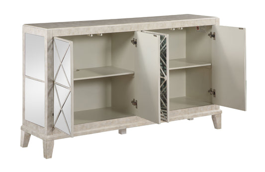 Sybil - Four Door Credenza - Chase Mottled White / Mirror - Premium Credenzas from Coast2Coast Home - Just $3300! Shop now at brett interiors