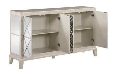 Sybil - Four Door Credenza - Chase Mottled White / Mirror - Premium Credenzas from Coast2Coast Home - Just $3300! Shop now at brett interiors