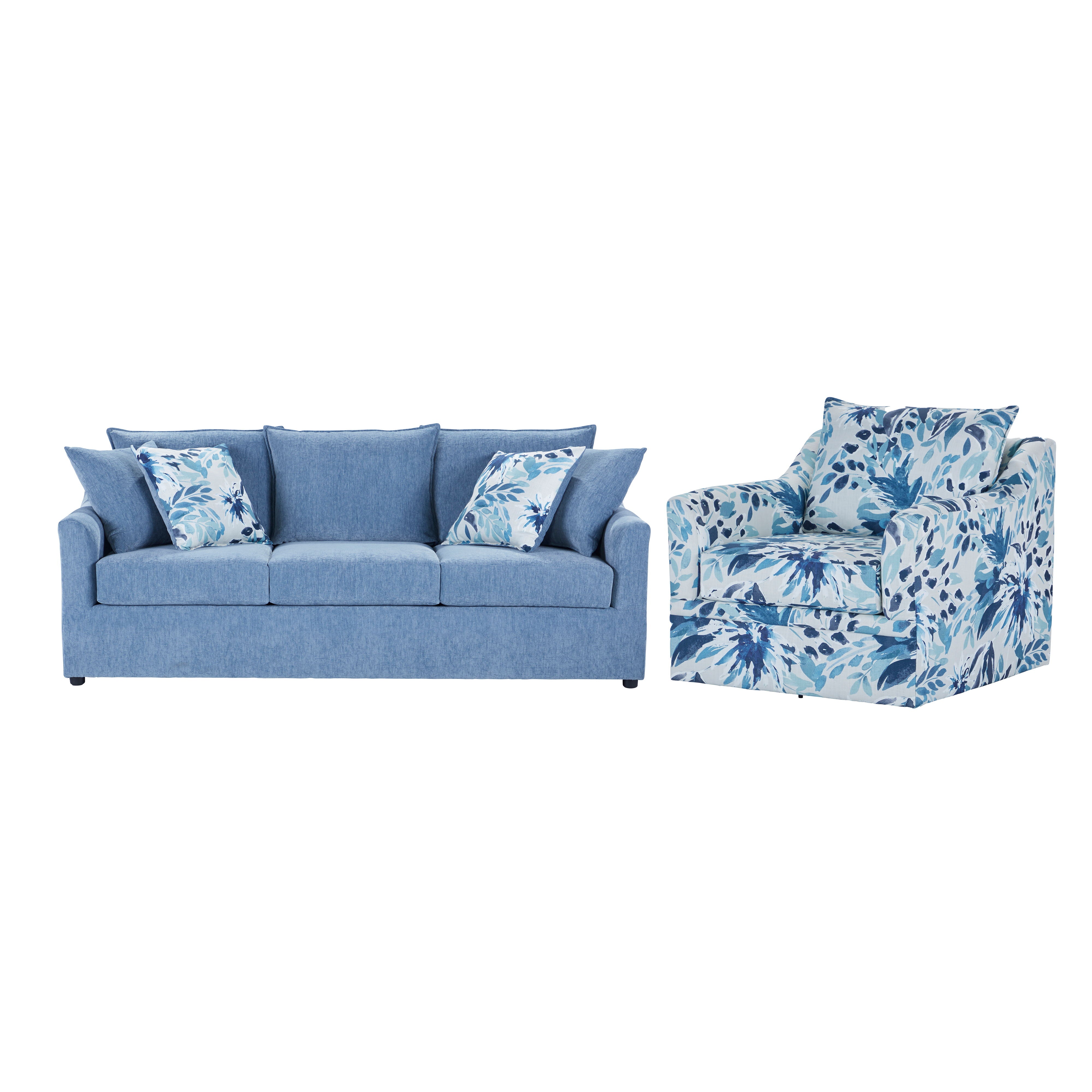 Sylvie - 2 Piece Living Room Set (Sofa & Swivel Chair) - Blue And White Print - Premium 2 Piece Living Room Sets from New Classic - Just $1970! Shop now at brett interiors