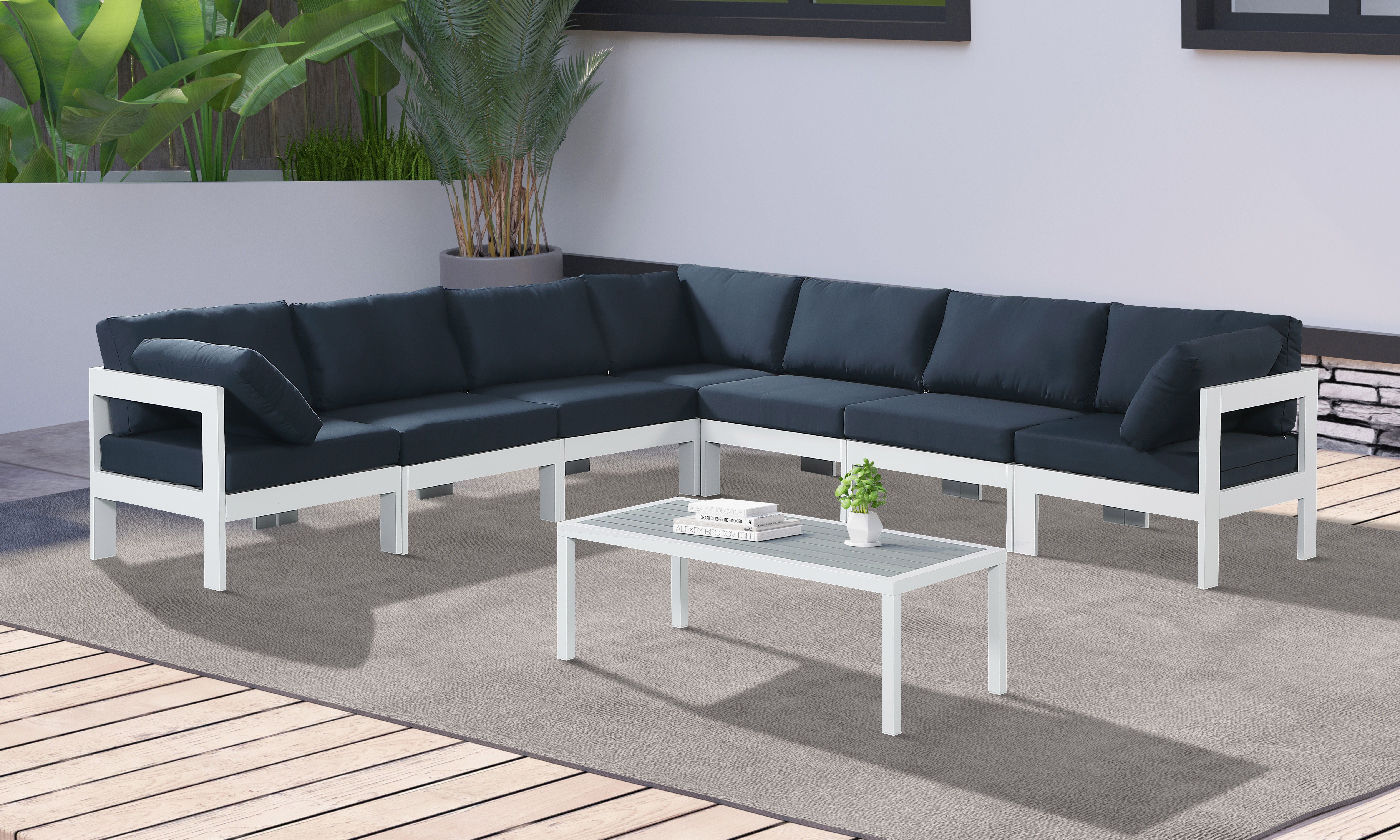 Nizuc - Outdoor Patio Modular Sectional 7 Piece - Navy - Fabric - Modern & Contemporary - Premium Stationary Sectionals from Meridian Furniture - Just $6337.50! Shop now at brett interiors