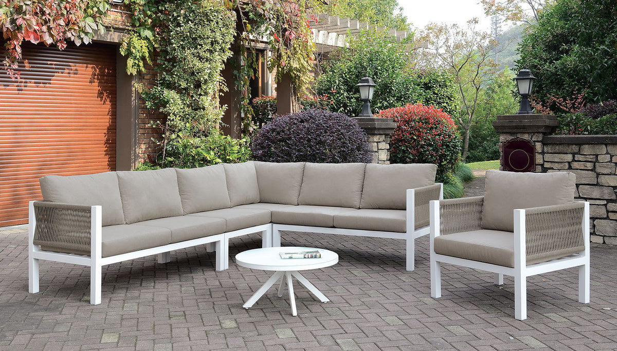 Sasha - Patio Sectional - White / Light Taupe - Premium Sectionals from Furniture of America - Just $2627.50! Shop now at brett interiors