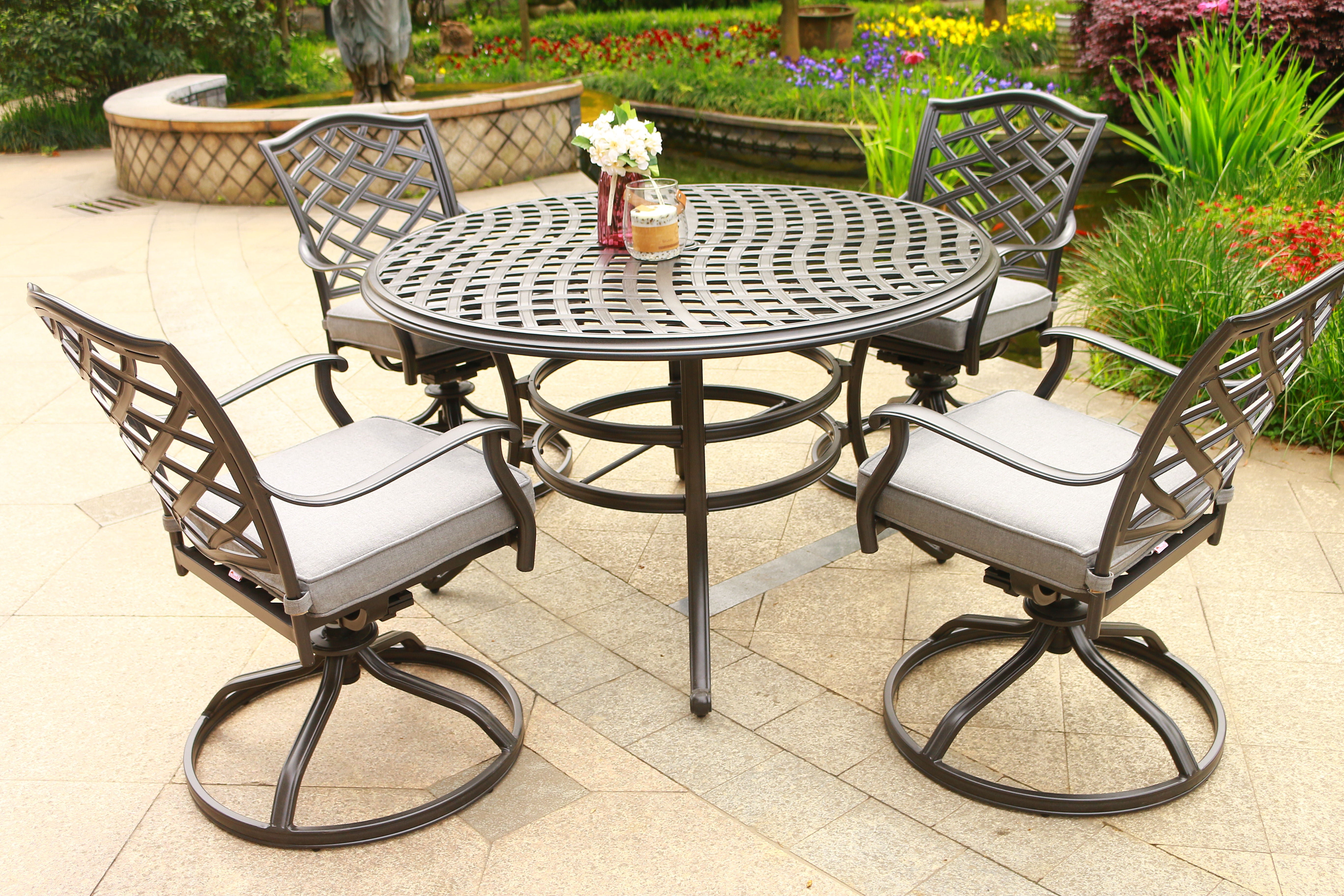 Round 49" Long Aluminum Dining Set With Cushions - Premium 5 Piece Outdoor Sets from Gather Craft - Just $1820! Shop now at brett interiors