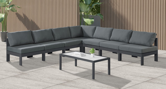 Nizuc - Outdoor Patio Modular Sectional 7 Piece - Gray Dark - Fabric - Modern & Contemporary - Premium Stationary Sectionals from Meridian Furniture - Just $6137.50! Shop now at brett interiors