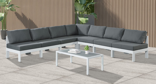 Nizuc - Outdoor Patio Modular Sectional 7 Piece - Grey - Fabric - Premium Stationary Sectionals from Meridian Furniture - Just $6137.50! Shop now at brett interiors