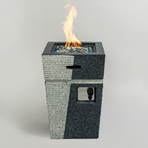 Outdoor Concrete Fire Pit Column Propane Fire Pit Patio Gas Fire Pit - Light Grey / Blue - Premium Fire Pits from AS Outdoor Heating - Just $408! Shop now at brett interiors