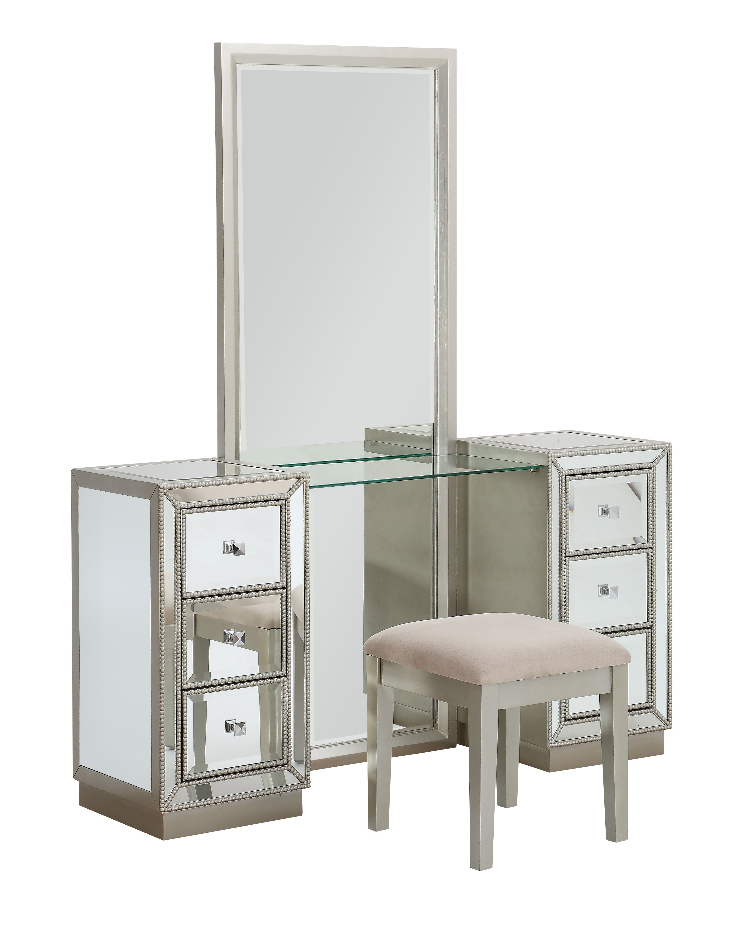 Lana - Six Drawer Console With Mirror / Stool (2 Cartons) - Elsinore Champagne - Premium Vanity Sets from Coast2Coast Home - Just $4950! Shop now at brett interiors