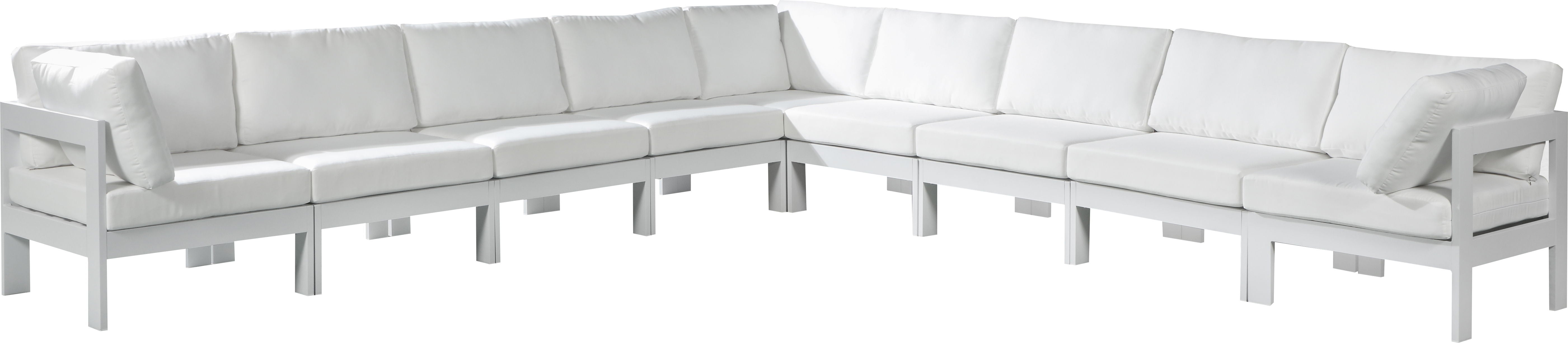 Nizuc - Outdoor Patio Modular Sectional 9 Piece - White - Fabric - Premium Stationary Sectionals from Meridian Furniture - Just $8062.50! Shop now at brett interiors