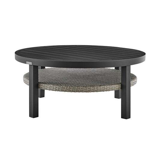 Palma - Outdoor Patio Round Coffee Table With Wicker Shelf - Black / Gray - Premium Coffee Tables from Armen Living - Just $985! Shop now at brett interiors