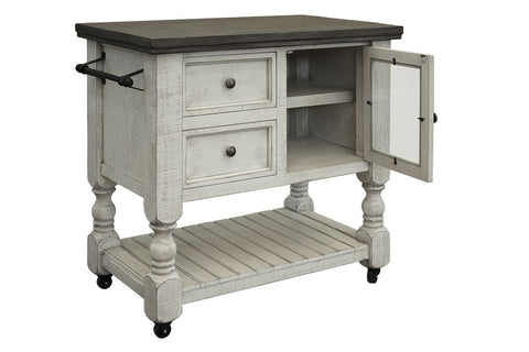 Stone - Kitchen Island With 2 Drawer / 1 Glass Door - Antiqued Ivory / Weathered Gray - Premium Islands & Carts from International Furniture Direct - Just $1170! Shop now at brett interiors