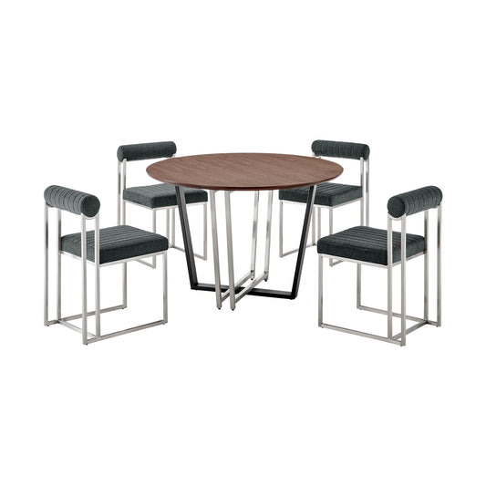 Joana Anastasia - Round Walnut Dining Table Set - Premium 5 Piece Dining Room Sets from Armen Living - Just $2805! Shop now at brett interiors