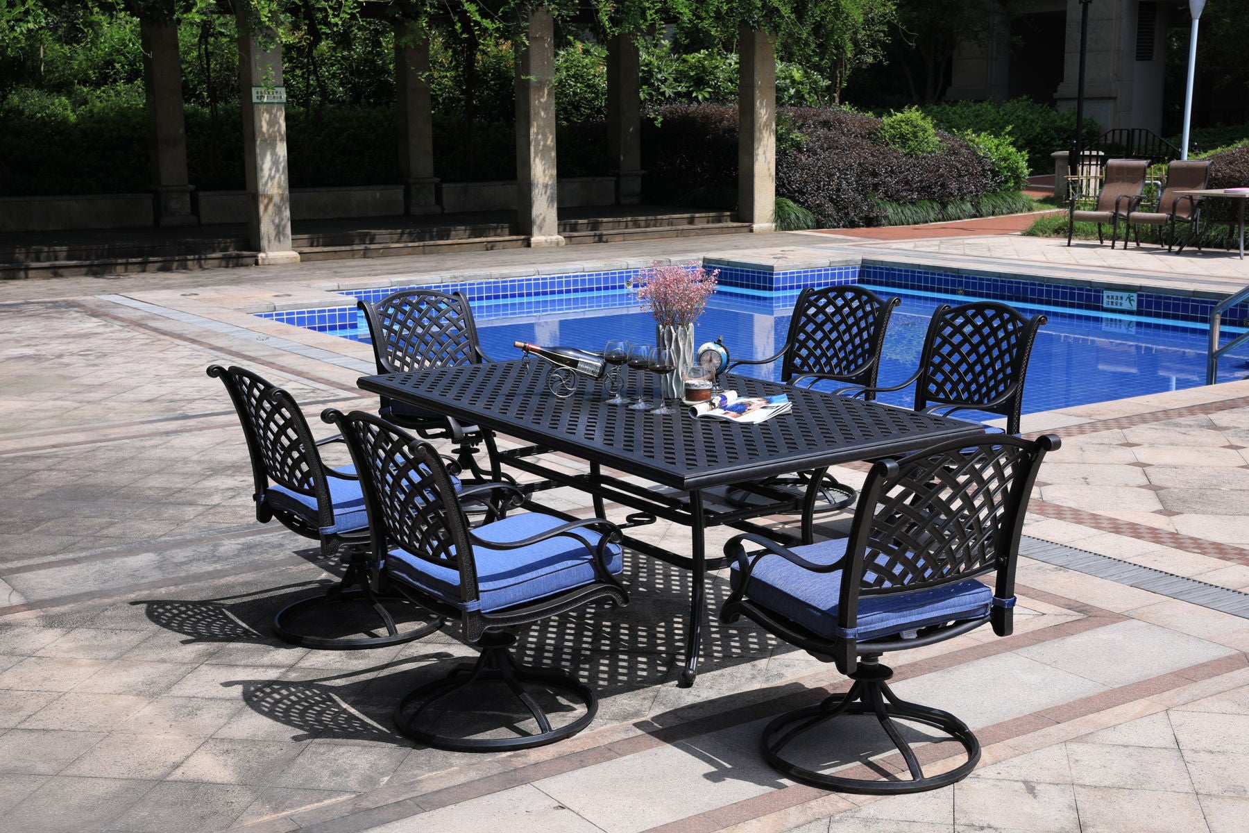 Rectangular 6 Person 85.83" Long Aluminum Dining Set With Cushions - Premium 7 Piece Outdoor Sets from Gather Craft - Just $4090! Shop now at brett interiors