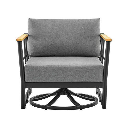 Veyda - Outdoor Patio Swivel Glider Lounge Chair With Cushions - Black / Teak - Premium Swivel Chairs from Armen Living - Just $1430! Shop now at brett interiors