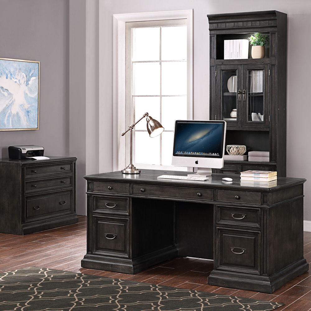 Washington Heights - Double Pedestal Executive Desk - Washed Charcoal - Premium Executive Desks from Parker House - Just $2322.50! Shop now at brett interiors