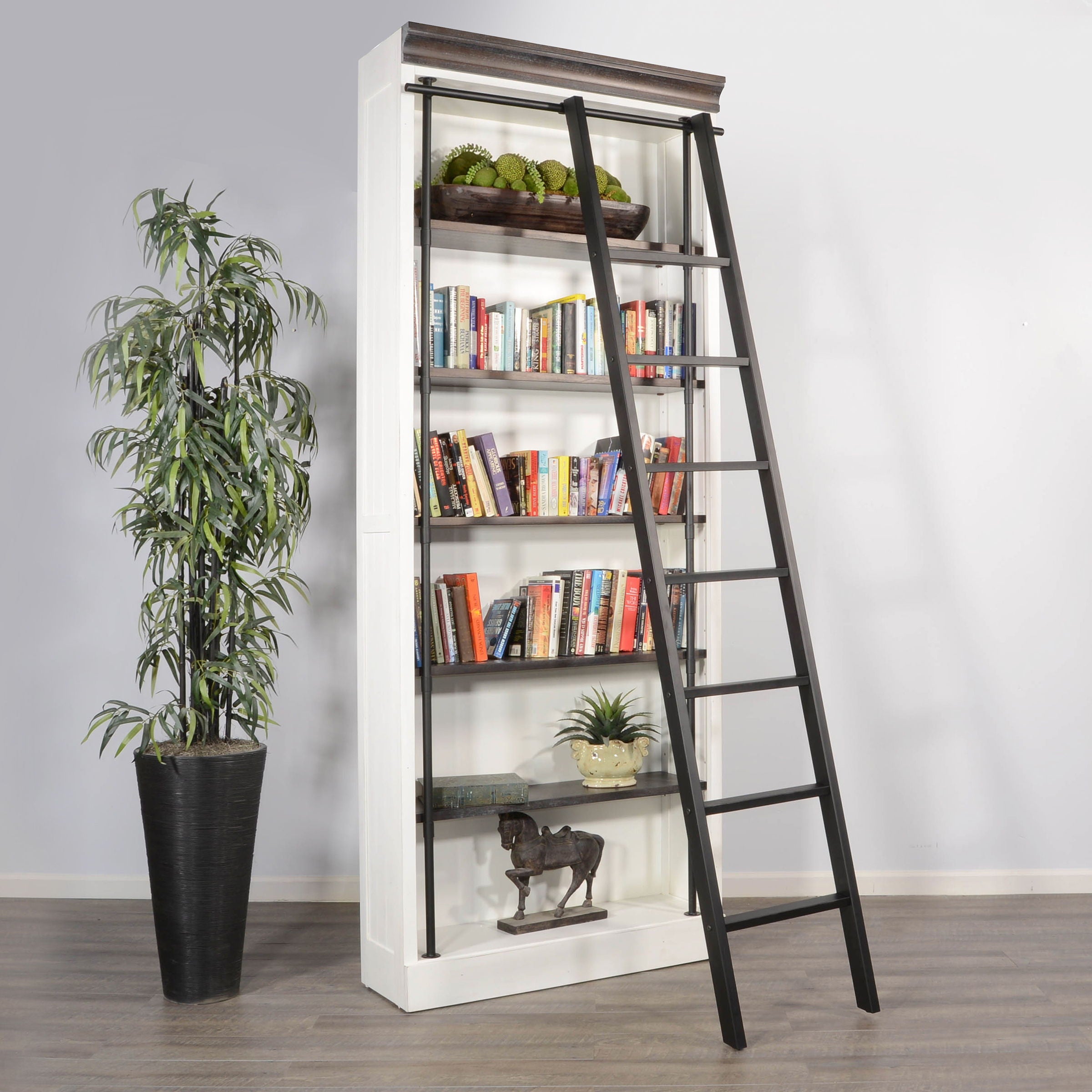 Carriage House - Bookcase With Wood Ladder - White / Dark Brown - Premium Ladder Bookcases from Sunny Designs - Just $1552! Shop now at brett interiors