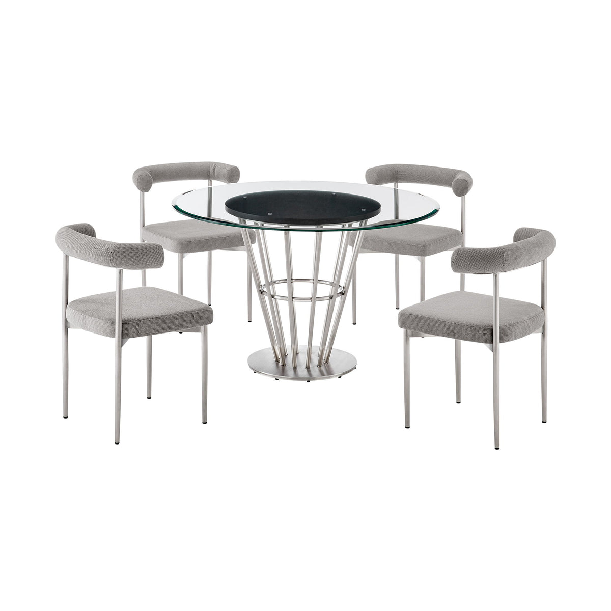 Veronica Shannon - Round Glass Dining Table Set - Brushed Legs - Premium 5 Piece Dining Room Sets from Armen Living - Just $3047.50! Shop now at brett interiors