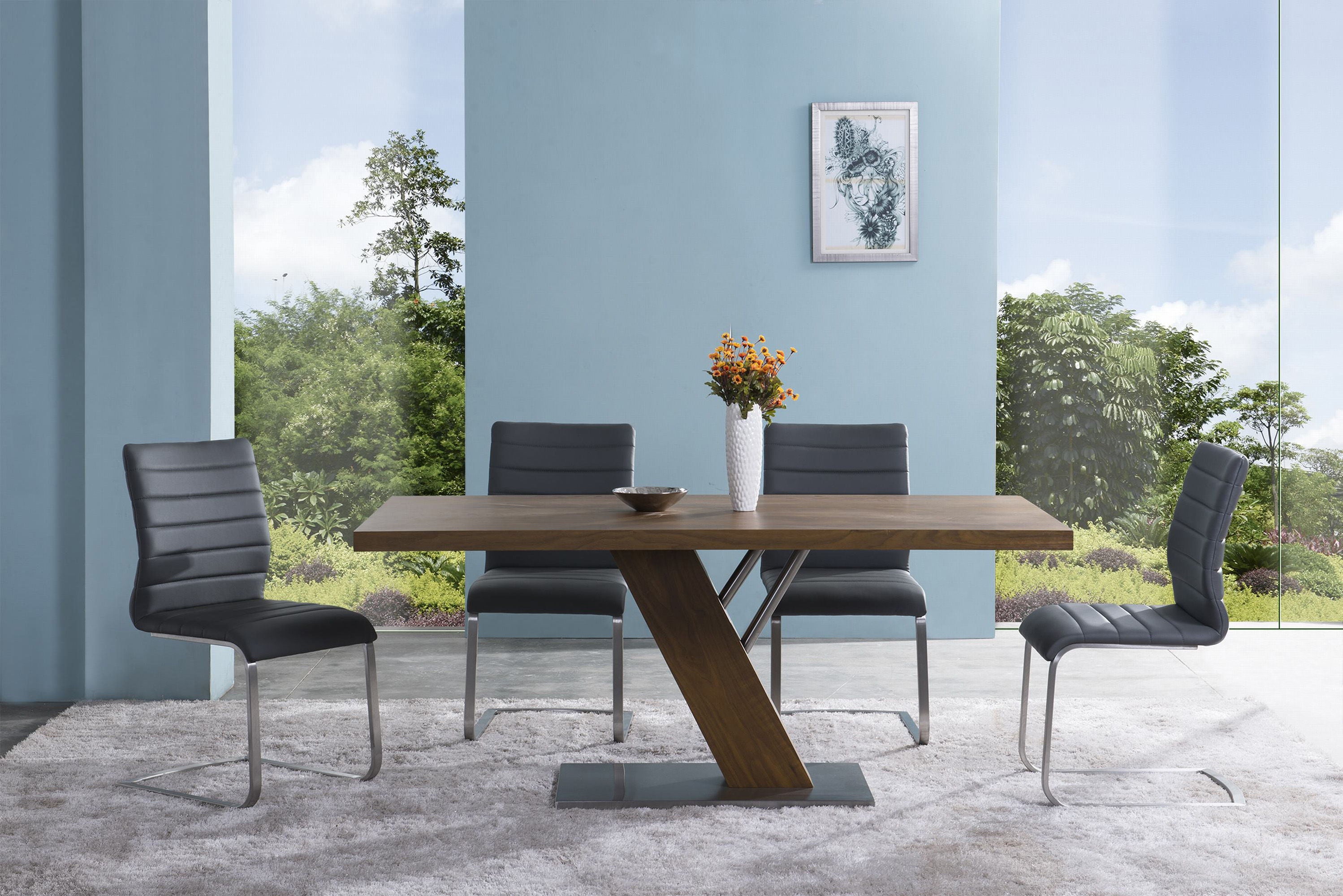 Fusion - Contemporary Dining Table - Walnut / Stainless Steel - Premium Dining Tables from Armen Living - Just $1162.50! Shop now at brett interiors