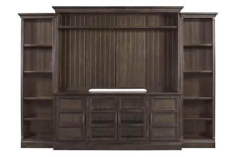 Shoreham - 4 Piece Entertainment Wall - Medium Roast - Premium Library Walls from Parker House - Just $3492.50! Shop now at brett interiors