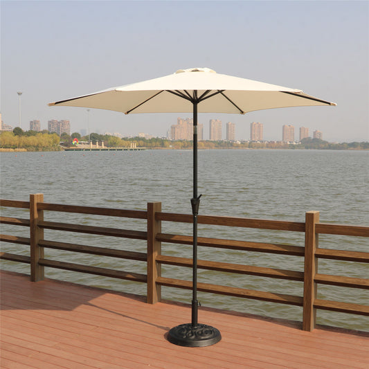 8.8' Outdoor Aluminum Patio Umbrella, Patio Umbrella, Market Umbrella With 33 Pounds Round Resin Umbrella Base, Push Button Tilt And Crank Lift - Creme - Premium Umbrellas & Canopies from Gather Craft - Just $203! Shop now at brett interiors